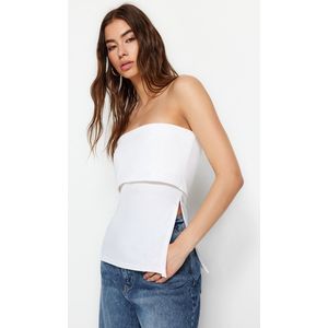 Trendyol Zwarte Strapless Crêpe Gebreide Blouse Met Ritssluiting Aan De Hals En Zijkant Twoss23Bz00928