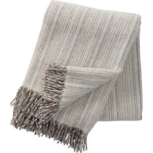 klippan -  Bjork - plaid - 100% eco wol - 130 x 200 cm - natural throw - Wit/Grijs zand - franjes - wasbaar