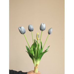 Real Touch Tulips Blauw Grijs - Real Touch Tulpen - Blue - Grey - Tulpen - Kunstbloemen - Kunst Tulpen - Kunst Boeket - Tulp - 40 CM - Zijden Bloemen - Latex Bloem - Bruiloft - Voorjaar