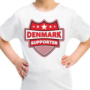 Denmark supporter schild t-shirt wit voor kinderen - Denemarken landen shirt / kleding - EK / WK / Olympische spelen outfit 110/116