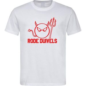 Belgie WK Voetbal T-Shirt Wit “ Rode Duivels “ Print Rood Maat XXXXL