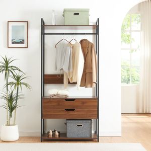 Kledingkast Larem met 2 lades 180x84x40 cm zwart en walnootkleurig [en.casa]