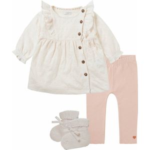 Noppies - kledingset - Meisjes - 4delig - Jurk Noble Pristine met kant - Legging Verane evening sand - gebreide slofjes Nelson Pristine - Maat 92