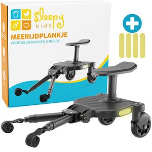 SleepyKids® Meerijdplankje - Universeel - Board met zitje - Voor kinderwagens & Buggy - Incl. Reflectiestroken