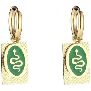 Oval snake groen/goud - rvs - Rivers-sieraden.nl - oorbel hangers met slang - goudkleurig - stainless steel - hip en trendy