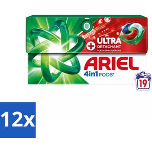 12 x Ariel - 4in1 Wasmiddel Pods - Ultra Vlekverwijderaar - 19 Pods - Wasmiddel Pods - Vlekkenverwijderaar - Ariel - Wasmiddel - Wascapsules