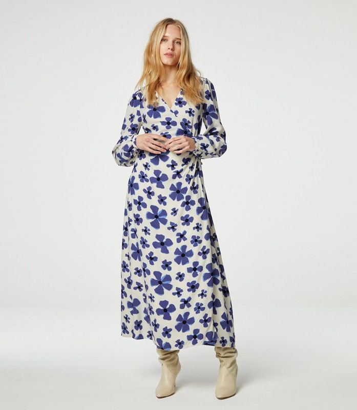 Fabienne Chapot - Nia Jurk - Veelkleurig - Midi Wikkeljurk - V-hals - Lange Mouwen