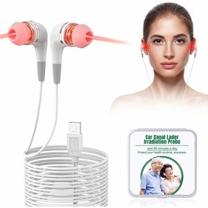 Rood Licht Oortherapie - USB Rood Licht Oortherapie - 650NM - Rood Licht Oortherapie - met 2 paar siliconen oordopjes voor gehoorgangen