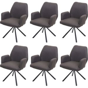 Set van 6 eetkamerstoelen MCW-H71, keukenstoel fauteuil stoel, draaibaar auto-positie stof / textiel staal ~ grijs-bruin