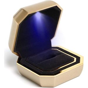 Achthoekige LED Ring Doos - Trouwring Doos met LED-licht - Fluwelen Sieraden Dozen - Cadeaubox voor Huwelijk Verloving Bruiloft in Light gold