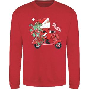 Grappige Kerst sweater met Kerstman op Scooter – Met Eigen Naam – Rood maat M – Livingstickers