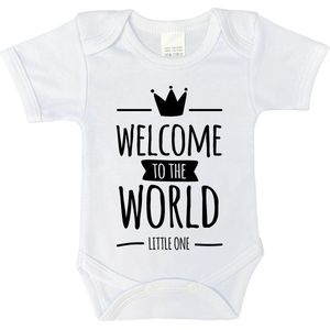 Romper - Welcome to the world little one - maat: 86 - korte mouwen - kleur: wit - 1 stuks - rompertje - rompers - rompertjes - baby born - geschenk aankondiging - zwanger - geschenk - geschenk cadeau - cadeau - baby