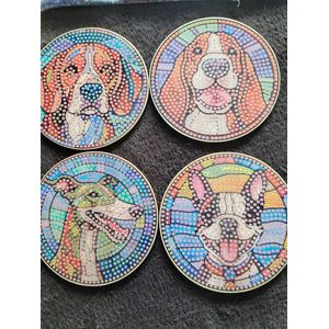 Diamond painting - 4 onderzetters - honden / mozaïek/ 10x10 cm