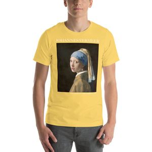Famous Piece - Kunst T-shirt - Johannes Vermeer 'Girl with a Pearl Earring' - Unisex - Geel - S