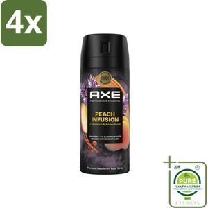 Axe – Deodorant – Peach Infusion – 150 ml - Voordeelverpakking - 4 stuks - Axe deodorant - Bodyspray