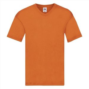 Basic V-hals t-shirt katoen oranje voor heren - Herenkleding t-shirt oranje XL (EU 54)