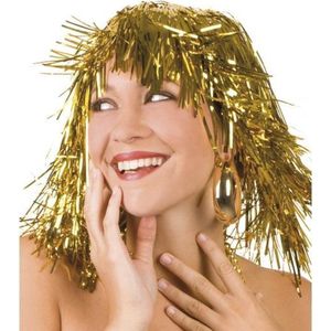 4x stuks lurex carnaval dames pruik goud - Carnaval party verkleed pruiken - Glitter/Disco thema