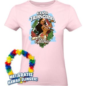 Dames t-shirt Hula Meisje Aloha | Toppers in Concert 2024 | Club Tropicana | Hawaii Shirt | Ibiza Kleding | Lichtroze Dames | maat XS