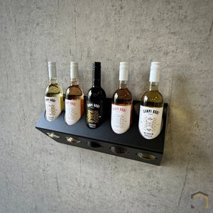 Metal Home Design - Wijnrek horizontaal voor aan de muur - 5 flessen - Wijnfleshouder - Staal - Zwart gepoedercoat