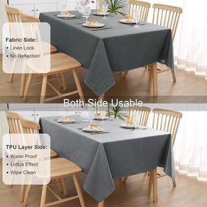 Linnenlook afwasbaar tafelkleed lotuseffect rechthoekig 140 x 300 cm - waterafstotend tafelzeil - vlekbescherming - donkergrijs