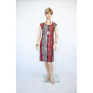 Rood gestreepte elegante jurk met zijsplitten - 3XL/46