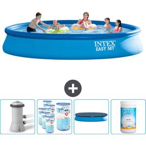 Intex Rond Opblaasbaar Easy Set Zwembad - 457 x 84 cm - Blauw - Inclusief Pomp Filters - Afdekzeil - Chloor