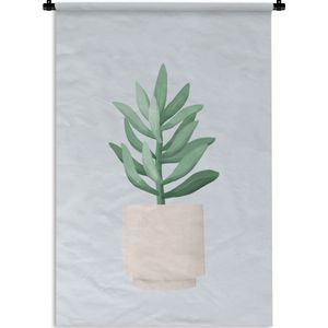 Wandkleed PlantenKerst illustraties - Illustratie van een vetplant met grijsgroene bladeren op een lichtblauwe achtergrond Wandkleed katoen 60x90 cm - Wandtapijt met foto