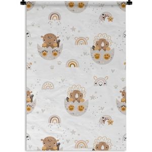 Wandkleed Kinderkamer Patroon - Kinderpatroon met dinosaurussen in een ei en regenbogen Wandkleed katoen 90x135 cm - Wandtapijt met foto