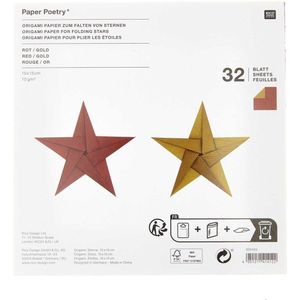 Origami Papier Rood Goud 15 x 15 cm 70 grams 32 vel