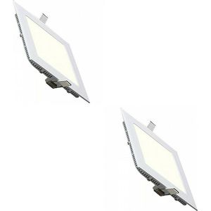 LED Downlight Slim 2 Pack - Inbouw Vierkant 15W - Natuurlijk Wit 4200K - Mat Wit Aluminium - 195mm