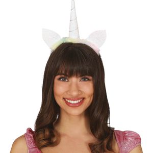 Fiestas Verkleed haarband Unicorn/eenhoorn - wit gekleurd - meisjes/dames - Fantasy thema
