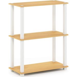 3-laags compacte multifunctionele opbergunit met vierkante buis, hout, beuken/wit, 28.96 x 59.94 x 75.18 cm.