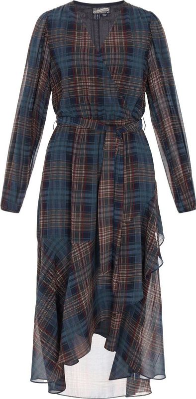 DreiMaster - Vintage Jurk - Blauw - 7/8 Lengte - Lange Mouw - Geruit