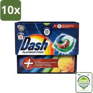 10 x Dash Platinum - Wasmiddel Capsules - Gekleurde Was - 14 Wasbeurten - Grootverpakking - Wasmiddel Capsules - Gekleurde Was - Vlekkenverwijderaar - Wascapsules - Biologisch Afbreekbaar