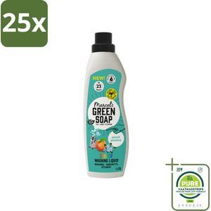 25 x Marcel's Green Soap - Vloeibaar Wasmiddel - Kleur - Perzik & Jasmijn - Effectief & natuurlijk - 23 Wasbeurten - 1 liter - Grootverpakking - Wasmiddel - Biologisch Afbreekbaar - Milieuvriendelijk - Vegan - Perzik