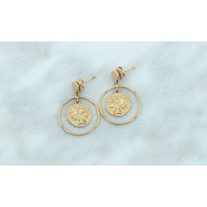 18 Krt Gold-Plated Oorbel met munt Griekse Godin