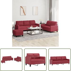 The Living Store Loungeset Delta - Kunstleer - Wijnrood - 2-zitsbank - 3-zitsbank - voetenbank - 138x77x80cm - 198x77x80cm - 60x50x41cm