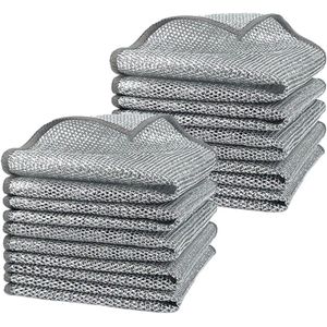 Dubbellaags Draad Vaatwassen Doek - Multifunctioneel - Niet-Kras - Herbruikbaar - 20x20 cm - Zilveren Ply
