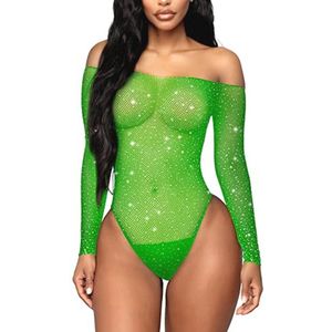 Dames mesh bodysuit met lange mouwen en strass, sexy lingerie outfit