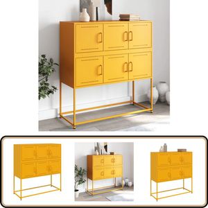 vidaXL Dressoir - Staal - Mosterdgeel - 6 Deuren Dressoir - Meubels - Vintage Meubelen - Mustard Yellow Furniture - Industrieel Design