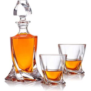 Effectkarafglazen, whiskyset, glazen cadeauset, 800 ml whiskykaraf, met 300 ml whiskyglazen voor rum, whisky, cognac, cadeau-idee voor mannen