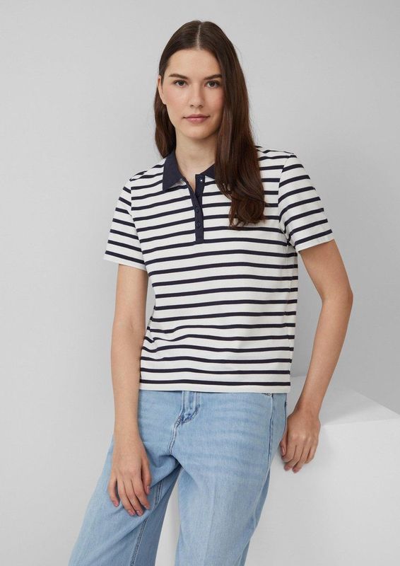 s.Oliver - Shirt - Navy/Wit - Gestreept - Kwartmouw