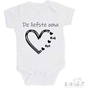 100% katoenen Romper ""De liefste oma met de namen van 2 kleinkinderen"" Unisex Katoen Wit/zwart 62/68