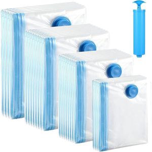 Pak met 12 vacuümzakken voor kleding, dekbedden, vacuümzakken, 4 maten (2 x 100 x 80 cm + 4 x 80 x 60 cm + 4 x 60 x 40 cm + 2 x 70 x 50 cm) vacuümkledingzakken, opbergzakken , reizen met stofzuigerhandpomp