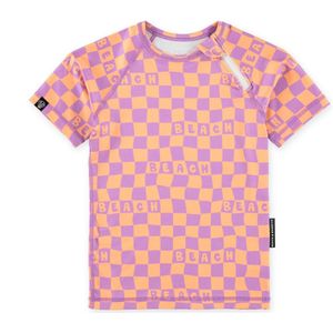 Beach & Bandits - UV T-Shirt - Checkered Beach - Oranje/Paars - Geblokt - Maat L