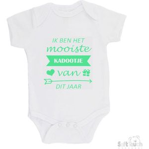 100% katoenen Romper ""Ik ben het mooiste kadootje van dit jaar"" Unisex Katoen Wit/mint Maat 62/68