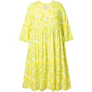 MIAMODA MIAMODA - Dames - Jurk A-lijn bladermotief volants - Limoengroen - Maat 56