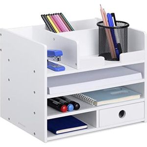 Bureau Organizer Brievenbak - Bureau Organizer Pennenbak - Bureau Organizer Hout - Bureau Organizer Desk Organizeer - Wit