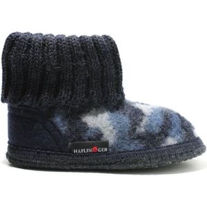Haflinger Caro Sokpantoffel - Blauw Camo - 24 - Vilt, Kinderpantoffel, warm om de enkels