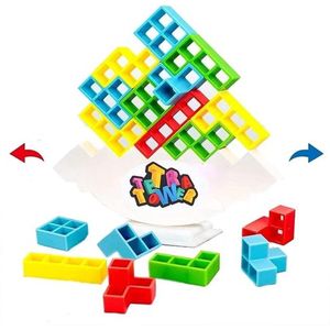 JUST23 Tetra Tower Balans Spel - Tetris tower - 48 Onderdelen - Balanstoren - Inclusief opdrachten - Educatief Speelgoed - Spelen met de gehele familie